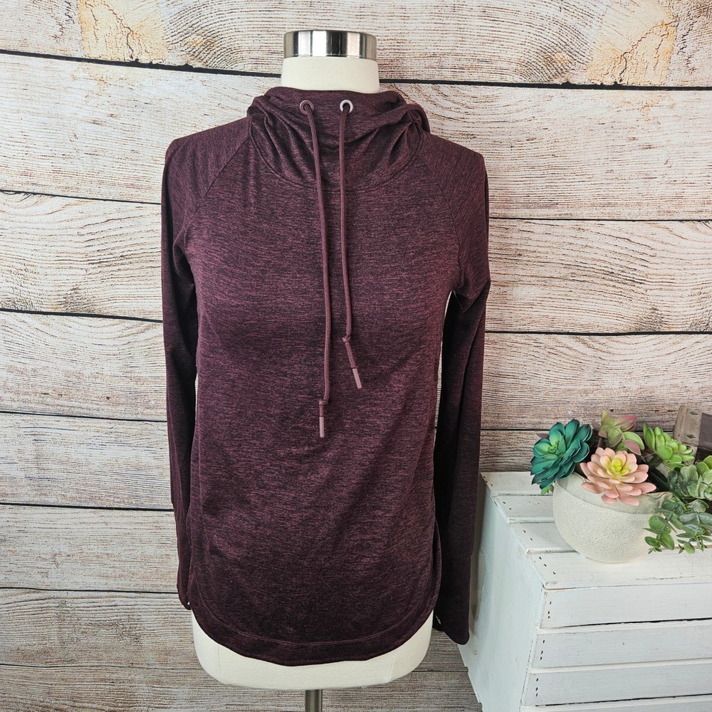 Athleta Womens Uptempo XXS Burgundy Space Dye Cowl Neck Hoodie Thumbhole